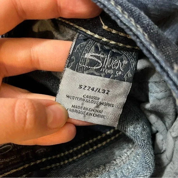 Silver Suki Surplus Jeans S224 L32 Womens Dark Wash Thick Stitched Blue Jeans - Picture 10 of 13